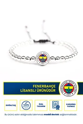 Fenerbahçe Fb Unisex İnce Hematit Doğal Taş Logolu Ayarlanabilir Taraftar Bileklik