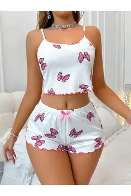 Genel Markalar Kadın Fiyonklu Beyaz Şortlu Pijama Takımı