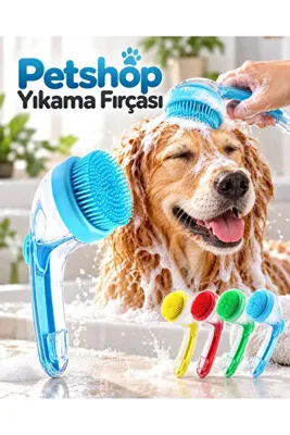 Generic 1. Yumuşak Silikon Uçlu Pet Banyo Fırçası Şampuan Hazneli Kedi Köpek Yıkama ve Masaj Tarağı