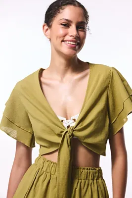 Penti Yağ Yeşili Peek Bağlama Detaylı Crop Top Üst