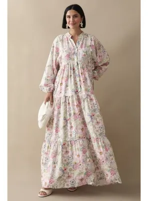 InStyle Nergis Çiçeği Pudra Mango Elbise