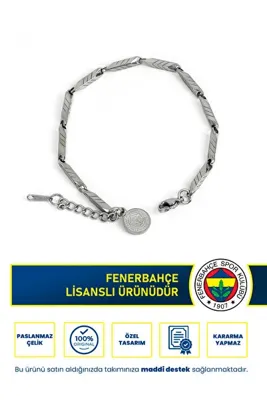 Fenerbahçe FB Çizgili Ayarlanabilir 19 cm Çelik Bileklik Gri Lisanslı Taraftar Bileklik