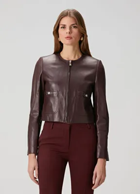Versace Bordo Deri Ceket