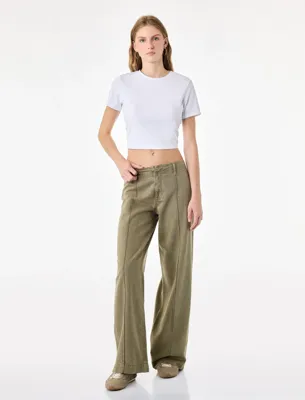 Koton Standart Bel Regular Fit Düğmeli Nervürlü Düz Paça Pantolon - Culotte Jeans