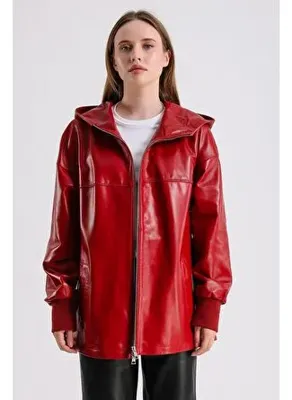Maroquin Leather Alicia Kadın Kapüşonlu Deri Mont