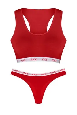 HNX Kırmızı Lastikli Spor Sütyen Ve Tanga Kadın Külot