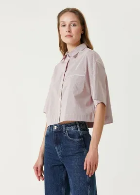 Golden Goose Pembe Çizgili Crop Poplin Gömlek