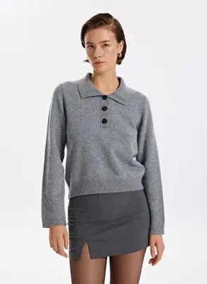 Fabrika Gri Kadın Dar Kazak F5WL-KZK0023