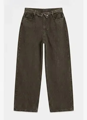 BSL Dışa Katlanır Kemer Detaylı Boyalı Denim Pantolon