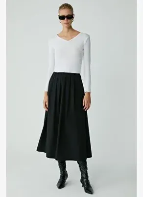 ETHIQUET MODEST BLEINE Kadın Relaxed Lastikli Bel Siyah Etek 