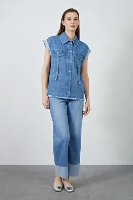 Gizia Kuşgözü Detaylı Kristal Düğmeli Denim Ceket