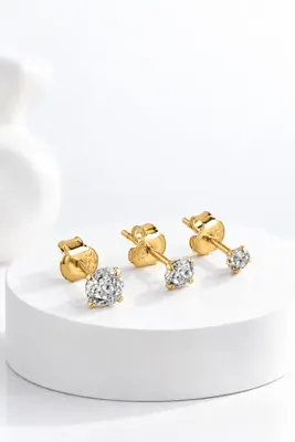 jelux silver Gümüş Tria 3mm 4 mm 5 mm Zirkon Taşlı Gold Küpe