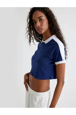Koton Polo Crop Tişört Kısa Kollu Renk Bloklu