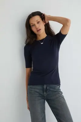 Silk and Cashmere Lacivert Ultralight Yuvarlak Yaka Kısa Kollu Üst