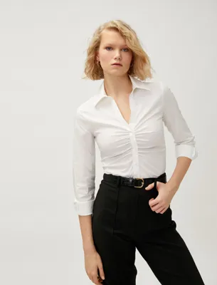 Koton Drapeli Gömlek Uzun Kollu Slim Fit