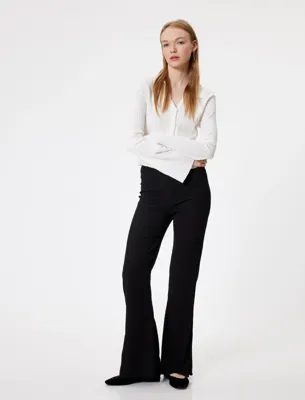 Koton İspanyol Paça Tayt Pantolon Yüksek Bel Skinny Fit Bürümcük
