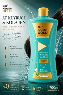 Bio Keratin Gold At Kuyruğu & Kolajen Hızlı Uzama Etkili Tuzsuz Şampuan 700 ml
