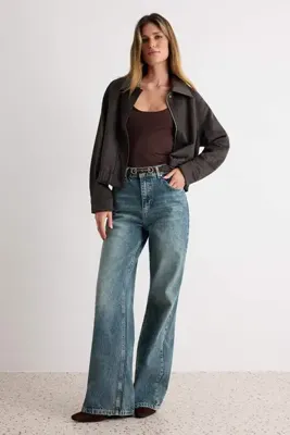 TRENDYOLMİLLA Mavi Soluk Efekt Vintage Yüksek Bel Wide Leg Geniş Paça %100 Pamuk Non-Stretch Jeans TWOAW24JE00089