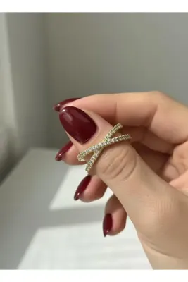 EKİDORA Şık Çapraz Model Ayarlanabilir Kadın Yüzük Altın & Gümüş Renk Takı Çelik görünümlü