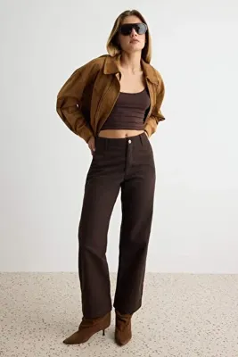 TRENDYOLMİLLA Kahverengi Kalın Gabardin Straigt/Düz Kesim Pantolon TWOAW27PL00055