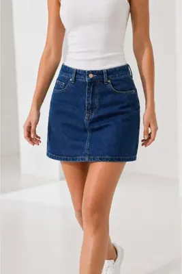 STOREBARS Yüksek Bel Denim Mini Etek
