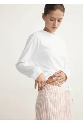 MANGO Woman Pamuklu çizgili iki parça pijama
