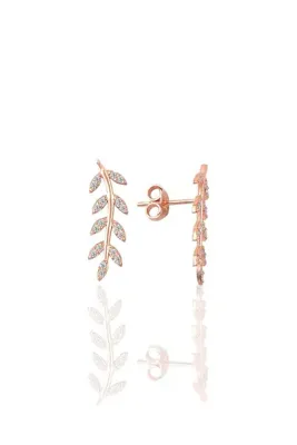 Söğütlü Silver Gümüş Zirkon Taşlı Yaprak Modeli Küpe Sgtl9438