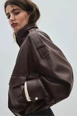 Helen Goods Yeni Sezon Oversize Dik Yaka Kadın Suni Deri Ceket