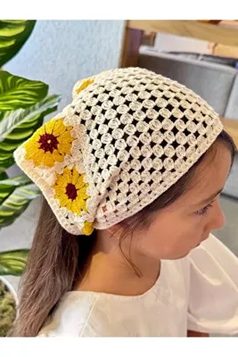 Genel Markalar Sarı Papatya Örme Bohem Bandana
