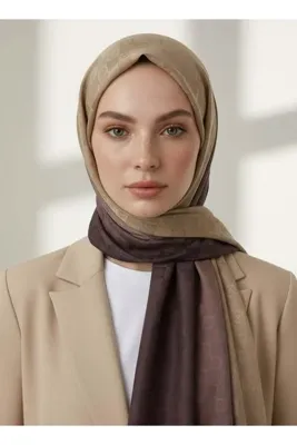 Vissona %57 İPEK %43 PAMUK Degrade Desenli Sütlü Kahverengi Renkli Şal - 70x190 Dikiş Tipi İtalyan
