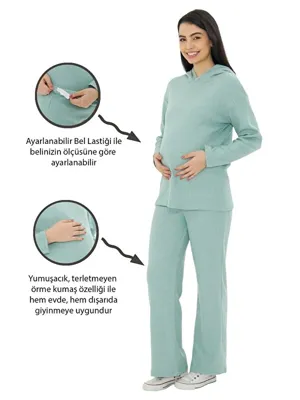 Luvmabelly Örme Kapüşonlu Kadın Hamile Alt Üst Takımı