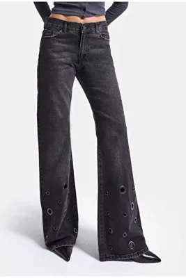 it's basic Kadın Koyu Füme 2w6-1 Flare Fit Özel Tasarım Denim Jean
