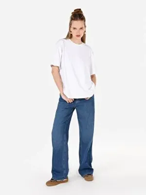 Colins 970 Berry Regular Fit Yüksek Bel Geniş Paça Jean Mavi Kadın Pantolon