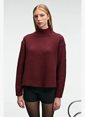 Grimelange JOYITA Kadın Balıkçı Yaka Oversize Triko Bordo Kalın
