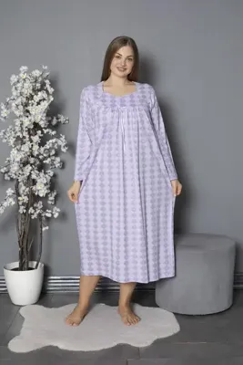 SEBOTEKS %100 Pamuklu Mevsimlik Penye Uzun Kollu Büyük Beden Anne Geceliği 1514