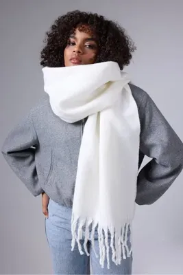 Genel Markalar Yumuşak Dokulu Puffy Şaçaklı Şal Atkı - Trend Kalın Kışlık Mode 50cmx210cm