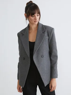 Soulife Kruvaze Yaka Kadın Kaşe Blazer Ceket