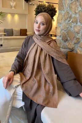 lamelif CC Desen Aura Pamuk Jakar Şal Sütlü Kahve
