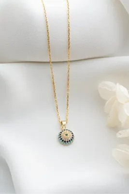 Şimal Silver 925 Ayar Gold Göz Nazarlı Gümüş Kolye