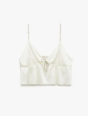 Koton V Yaka Askılı Bridal Saten Crop Pijama Üstü