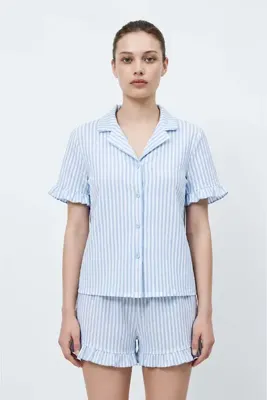 Genel Markalar Kadın Premium Fırfırlı Mavi Pijama Takımı