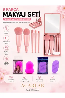 Acarlar Ticaret 9 Parça Makyaj Taşınabilir Çanta Boy Bakım Seti