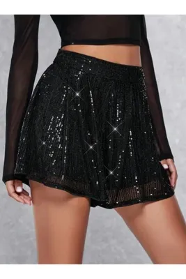 AYSİ COLLECTİON Pul Payet Mini Etek Siyah