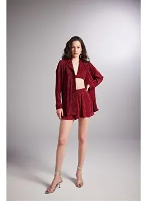 Holly Lolly Düğme Kapamalı Comfy Oversize Gömlek Bordo