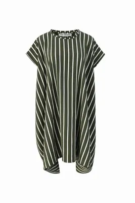 #vdr viadellerose Haki Beyaz Çizgili Oversize Tunik Elbise 19221