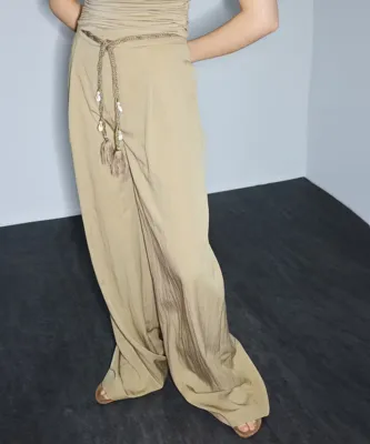 İpekyol Püsküllü kuşaklı wide leg pantolon