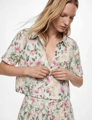Koton Regular Fit Kısa Kollu Çiçekli Crop Gömlek