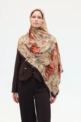 cs camellia scarf Elora Rami Şal - Kahve