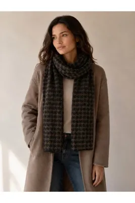 Sebir Moda Kazayağı Desenli Triko Atkı