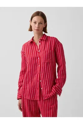 Gap Kadın Kırmızı 100% Keten Oversize Gömlek